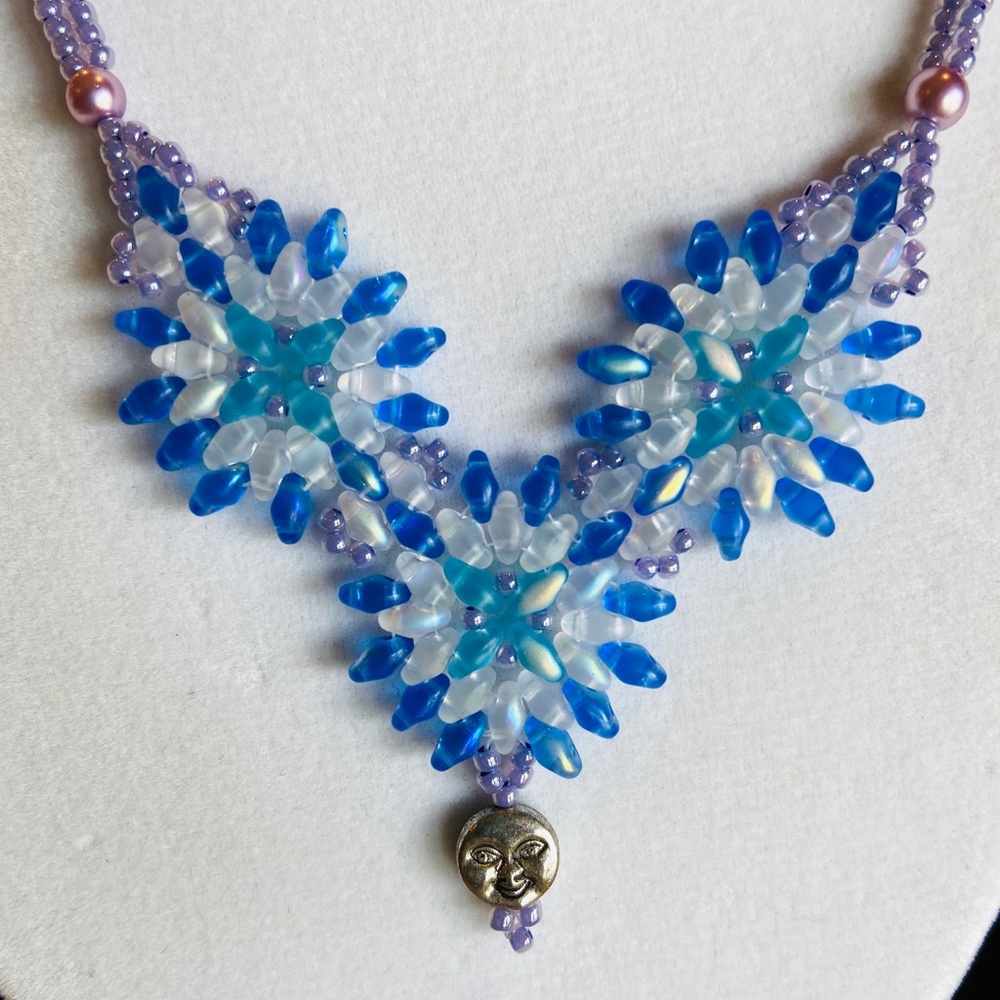 HANDMADE Beaded Moon Boho Statement Necklace